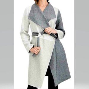 NWT $179 Alfani Gray Colorblock Wool-Blend Wrap Coat, Sz PL/PXL